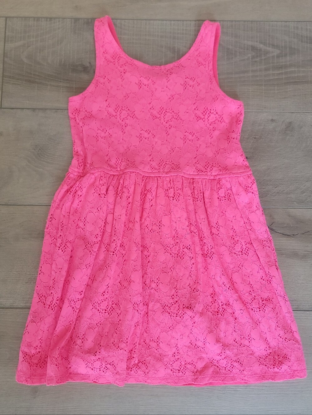 GapKids OC Lace Dress Neon Pink Sleeveless Skater Dress Size M (8) Coquette